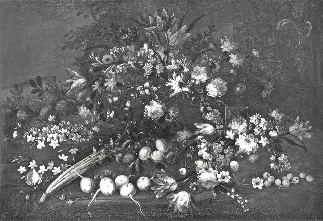 Arte Fotografica — Volò Giuseppe (Vicenzino) - sec. XVII/ XVIII - Natura morta con frutta, fiori e ortaggi — insieme